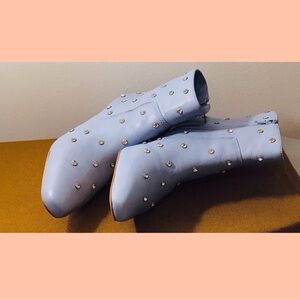 Blue Soft Leather Sparkling Woman Booties